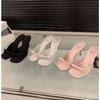 New Women's Slipper Mules Low High Heels Shoes Summer Best Street Look Females Square Head Open Toe Bow Strappy Sandals