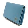 Used Bulgari Man Business Card Holder 7946 Navy Bi-Color Calfskin Bifold RFID Case (11679) Logo Metal Light Blue Men's