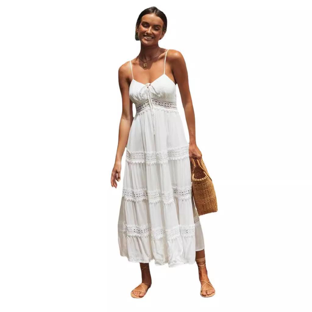 2026 New Women's Bohemian Suspender Dress Lace Splicing Dress