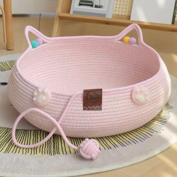 

Товары для животных Круглая хлопковая веревка, плетеная лежанка для кошек, лежанка для домашних животных, симпатичная, на все времена, универсальная, устойчивая к царапинам, износостойкая, моющаяся, съемная L