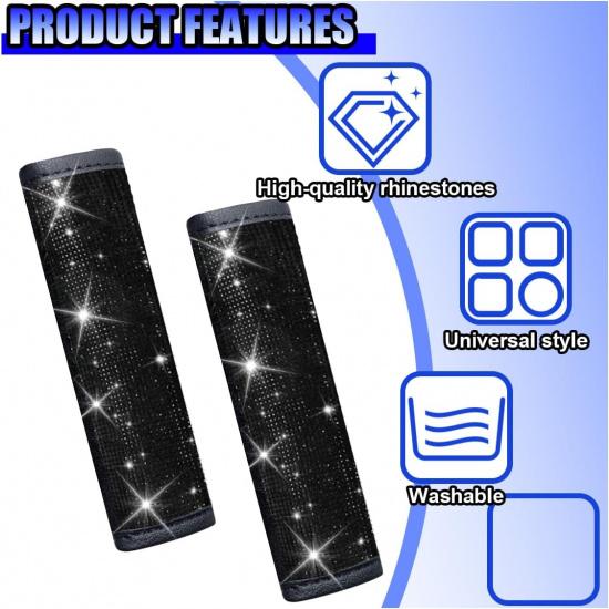 2PCS Bling Car Seat Belt Shoulder Pads, Rhinestone Auto Seatbelt Cushion, Vehicle Seat Strap Cover for Women, Car Interior Decoration Accessories for