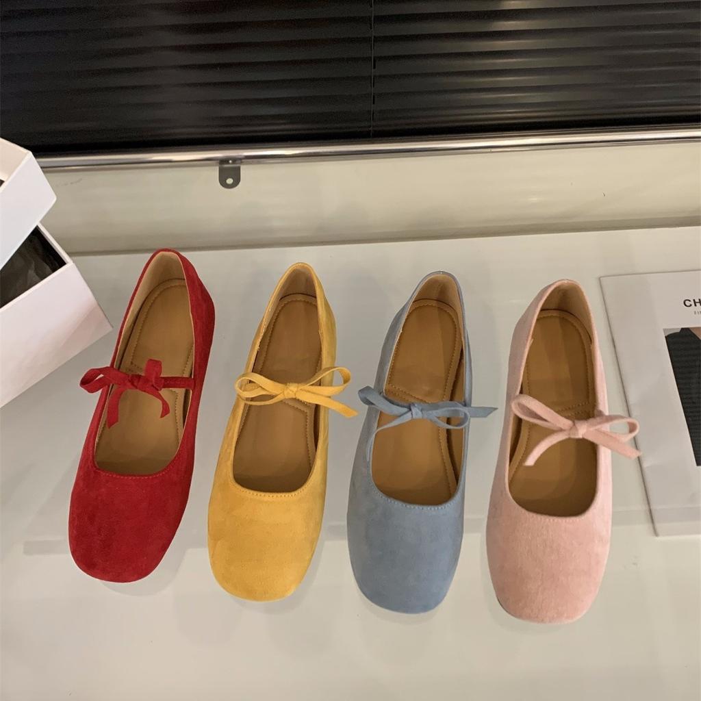 Flat-bottomed Retro Suede Red Wedding Shoes Mary Jane Single Shoes Women's Shoes 2025 Spring and Summer Ballet Gentle Evening Shoes