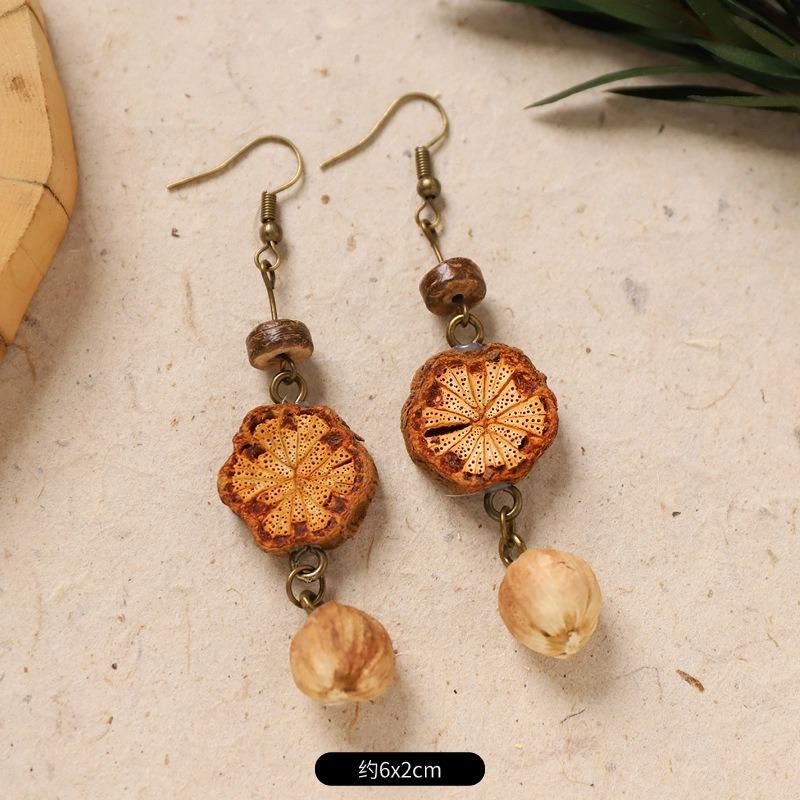 Original Design Traditional Chinese Medicine Plant Earrings Retro Literature Natural Fruit Handmade Long Earrings Women