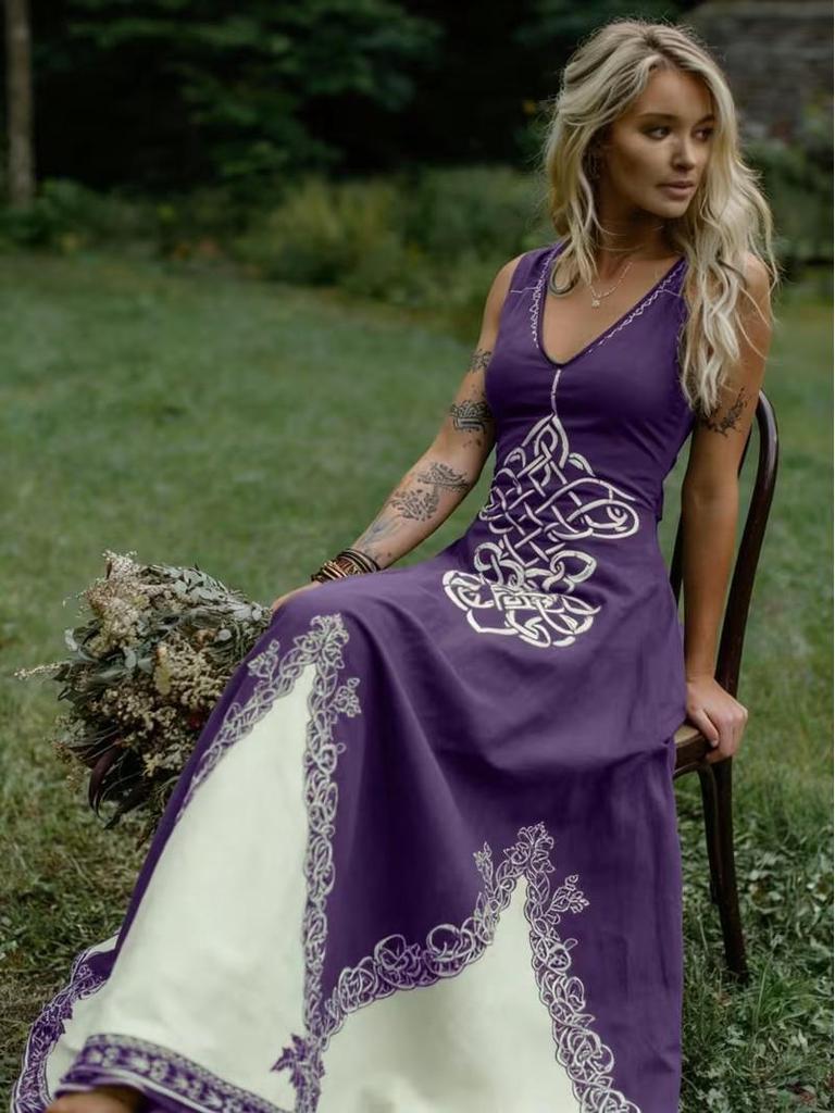 Celtic Renaissance V-neck Sleeveless Summer Dress 2026 - Women's Cross-border Style