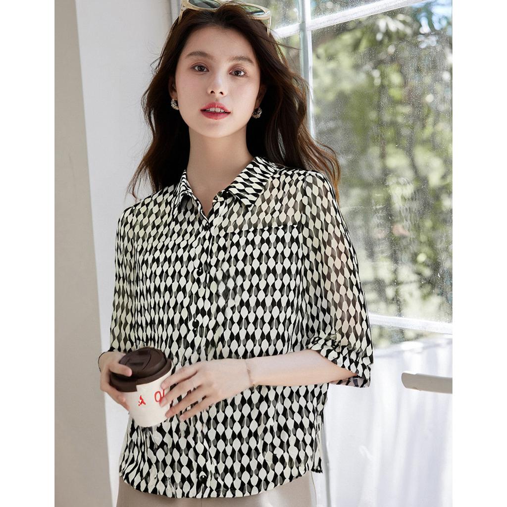 Luxury Loose Commuting 26 Year Summer Women's Shirt Top Women's Chiffon Shirt T-shirt Short Sleeved T-shirt