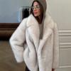 Womens Faux Fox Fur Coat Mid-Length Winter Outerwear Warm Plush Jacket Youth