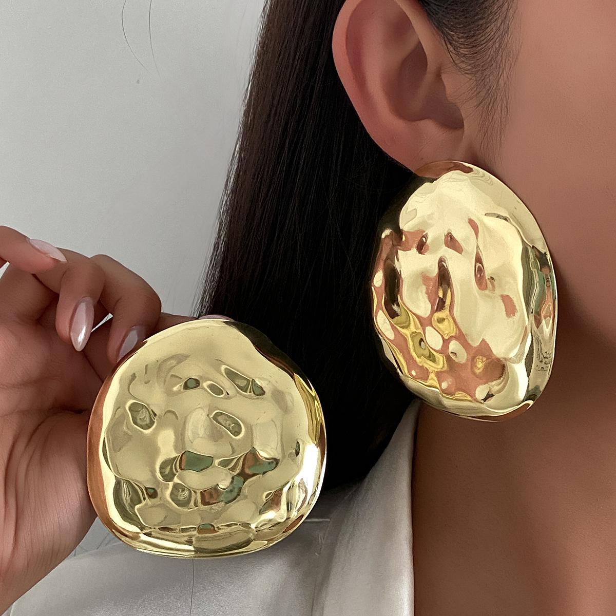 Ingemark Exaggeration Irregular Big Texture Round Stud Earrings Women Minimalism  Gold Color Metal Piercing Earring New Jewelry