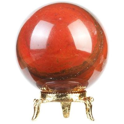 Crocon 55mm Red Jasper Stone Sphere Ball with Metal Stand 1400+ Carats Gemstone Healing Sphere Sculpture Figurine for Fengshui Divination