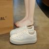 Leather retro old star board shoes women's autumn new muffin round head platform white shoes