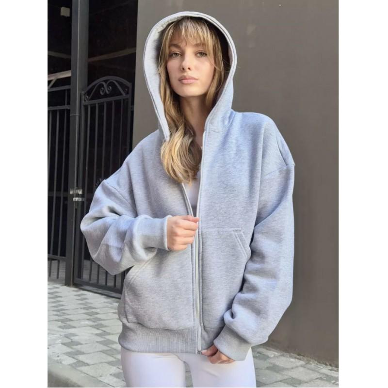 Unisex Zip Hoodie Casual Sport Sweatshirt Women Men Solid Color Fall Winter Outerwear