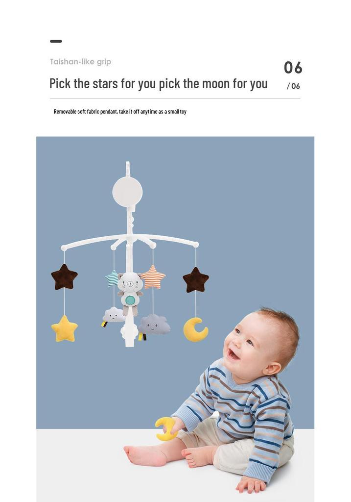 Rotating Baby Crib Mobile with Soothing Wind Chime and Bedside Bell