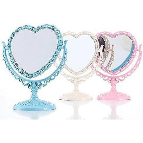 Makeup Mirror 2 Side Comestic Rotat Stand Table Plastic Dresser Heart Shape Mirrors Cosmetic Tool-Beige