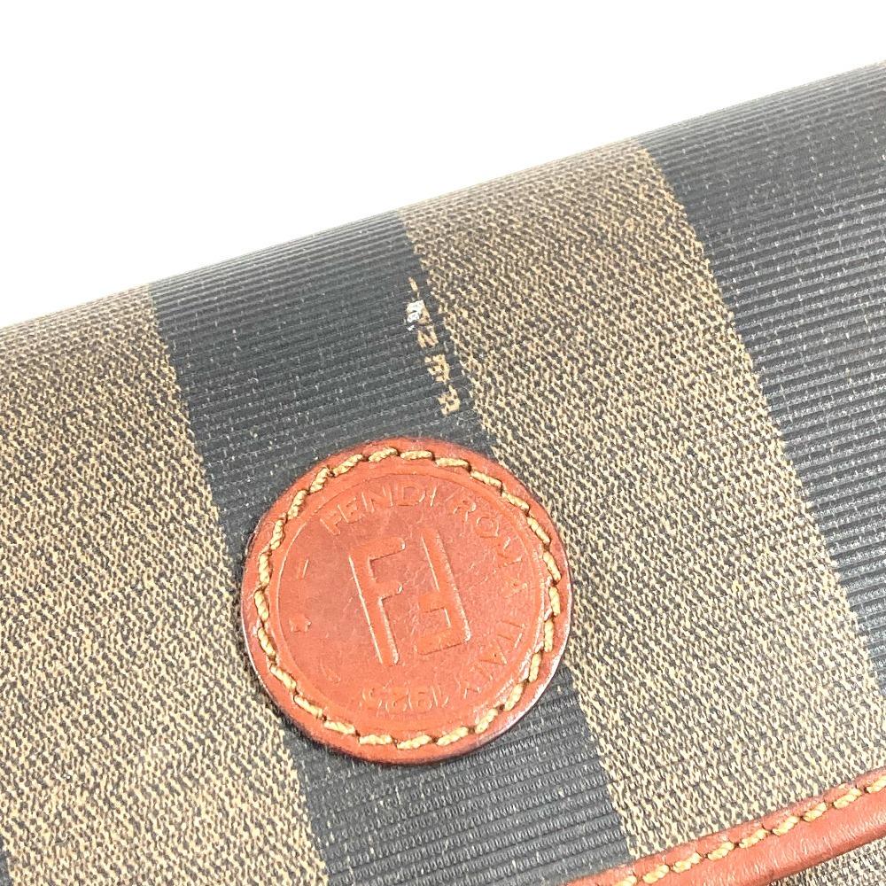 FENDI vintage Logo Pecan Tote Bag Flap Hand Bag PVC/Leather khaki/Brown