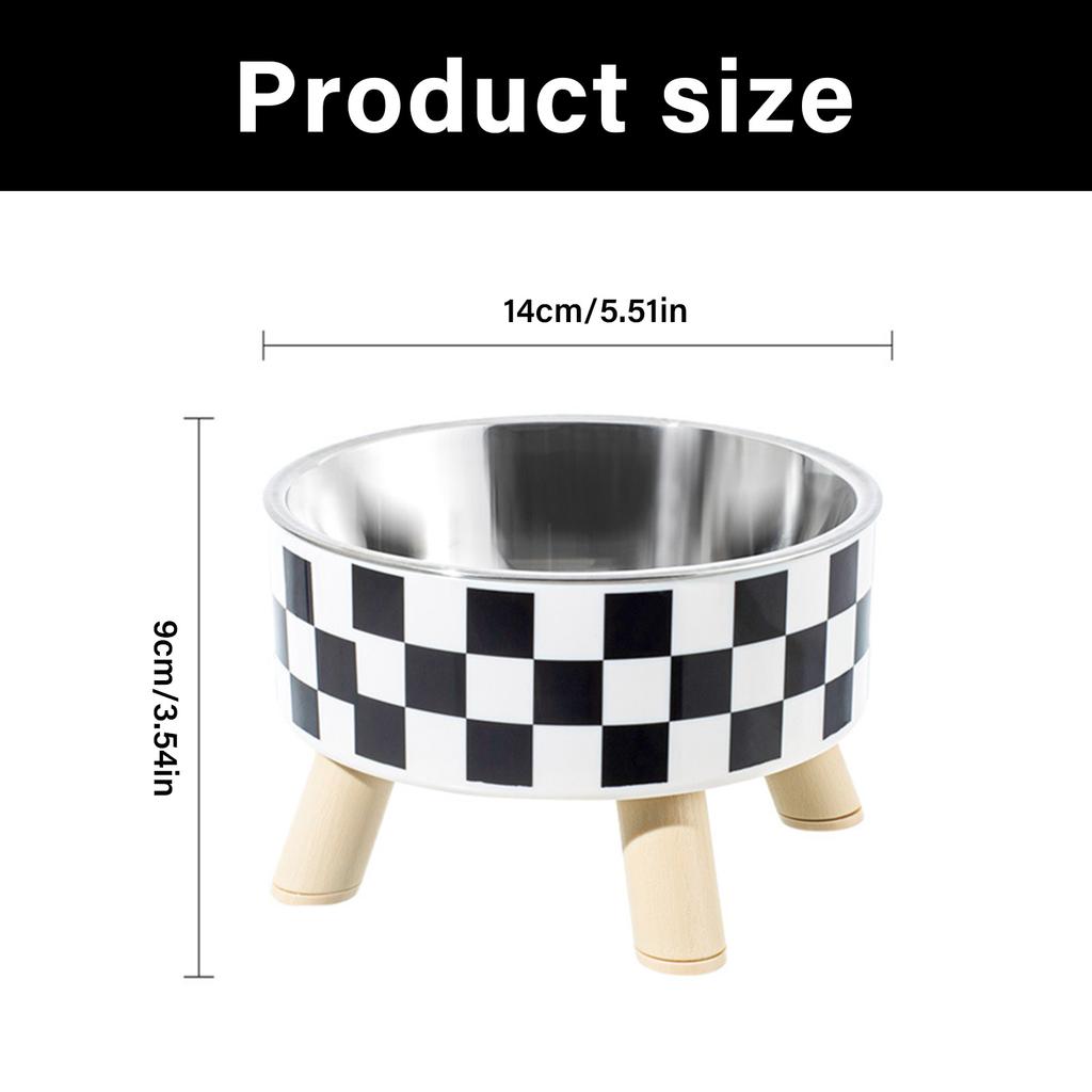 Stainless Steel Elevated Pet Bowl With Non Slip Base Checkered Design For Dogs Cats Durable Anti Corrosion Easy Clean Modern Home Decor