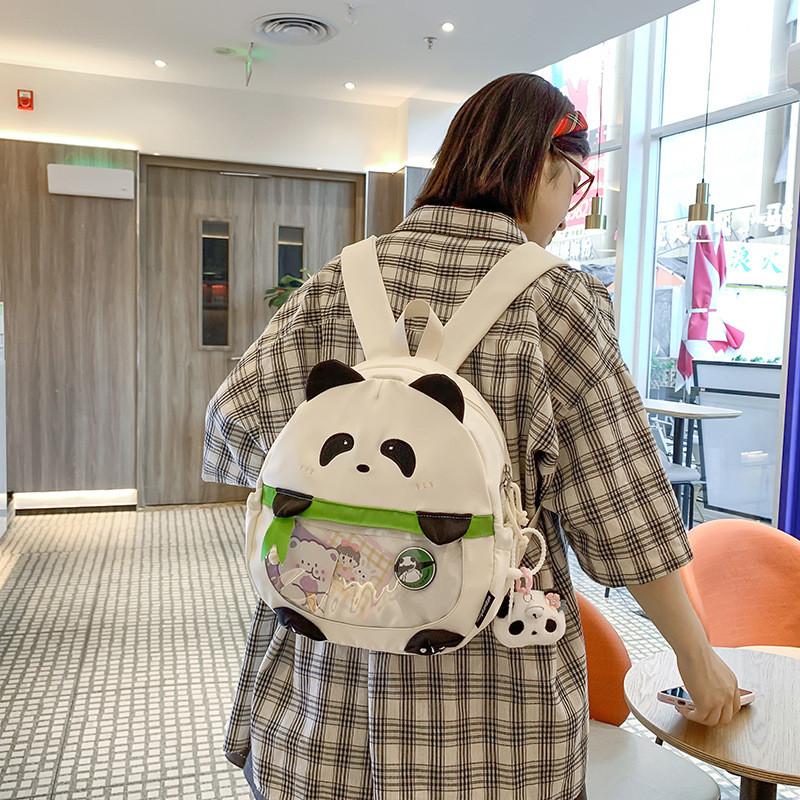 Cartoon Plush Panda Backpack With Bring The Same Panda Pendant Children For