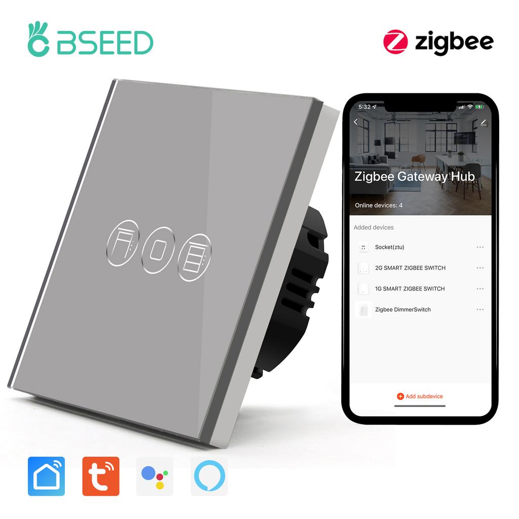 BSEED Zigbee Smart Touch Blinds Switch Electric Wall Roller Shutter Switch Tuya Smart Life APP Google Home Alexa Voice Control