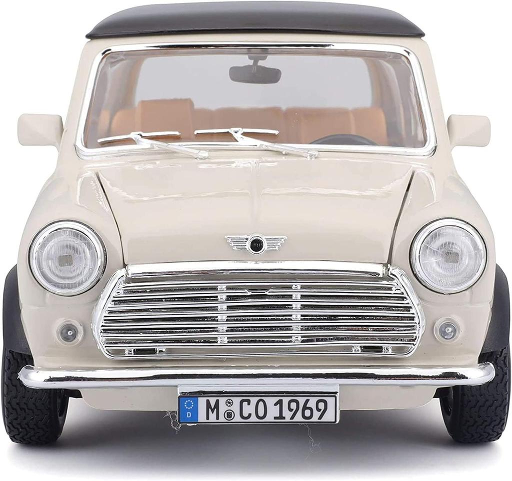 Bburago Scale Mini Cooper 1969 Cream Diecast Model Car 1/18