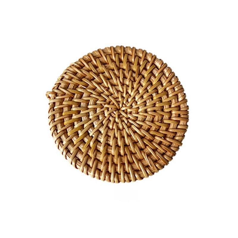 Hand Woven Hot Insulation Placemats Table Padding Kitchen Decoration Accessories Cup Mat Round Natural Rattan Hot Pad