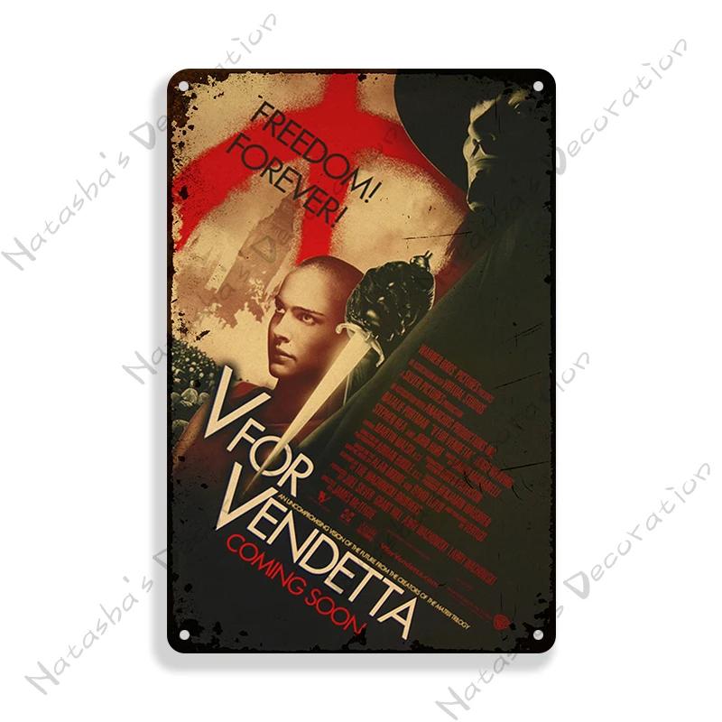 V for Vendetta Classic Movie Decorative Plate Metal Plate Vintage Poster Metal Tin Sign Cafe Garage Wall Decor Metal Plaque