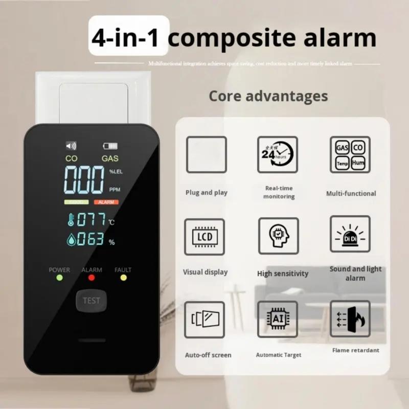 Environmental Monitor Device for Gas Leak Detection Humidity and Temperature Featuring Sound Light Warning Color Screen