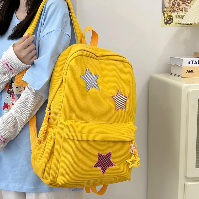 Schoolbag small schoolbag for women, Korean style INS corduroy star pattern, high school student small backpack, large capacity student backpack