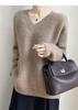 Women's V-Neck Loose Pullover Sweater, 2025 Autumn/Winter Wool Knit Outerwear