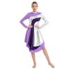 Vestido de Dança Litúrgica Feminino Gola Alta Manga Longa Patchwork Cor Contrastante Bainha Curva Vestido de Adoração