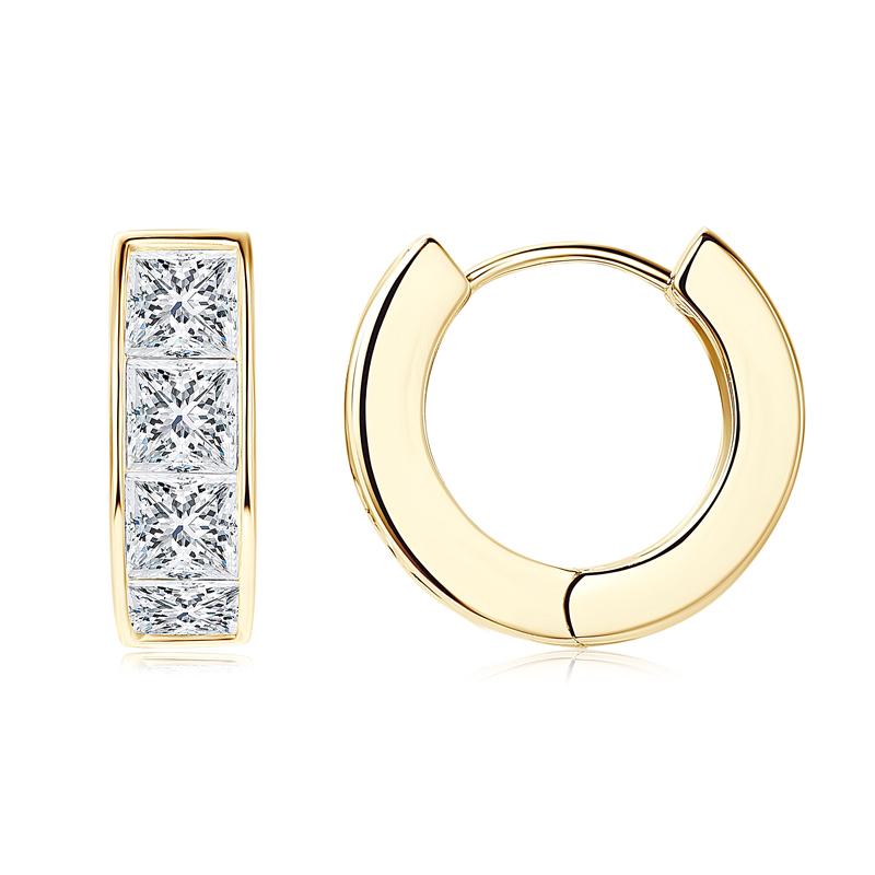 Anziw 3,20 Karat gesamt Prinzessschliff Moissanit Creolen 100% 925er Silber für Damen Schmuck Kleine Creolen Huggie Innendurchmesser 11mm