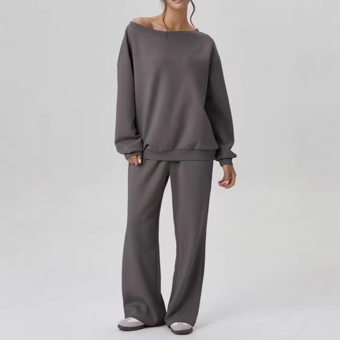 

Asymmetrical Shoulder Activewear Set: European and American Fashion for Women серый