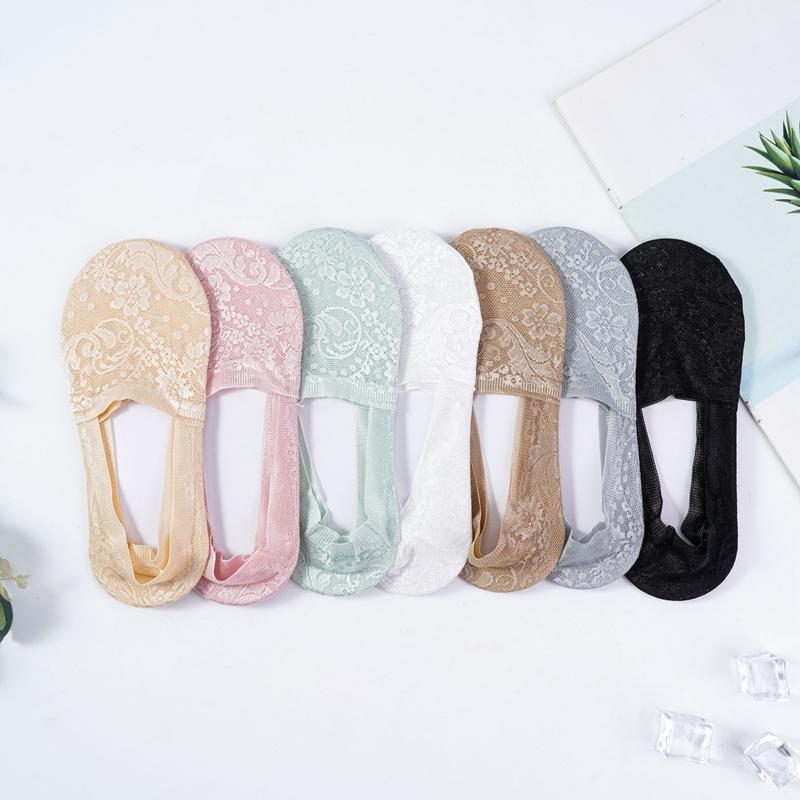 Calcetines náuticos finos de verano para mujer, con encaje jacquard, invisibles, de silicona, antideslizantes, con talón anticaída, de algodón, absorbentes del sudor.