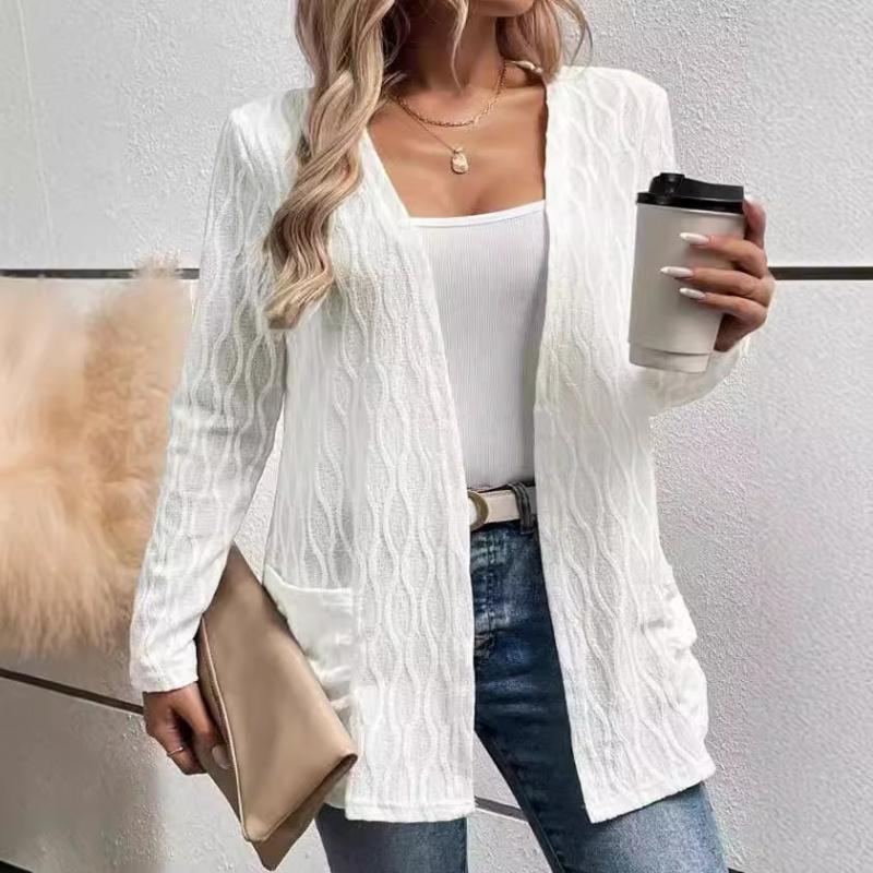 New Spring and Autumn Hollow Out Solid Color Casual Elegant Commuting Knit Long Sleeve Cardigan Jacket for Women