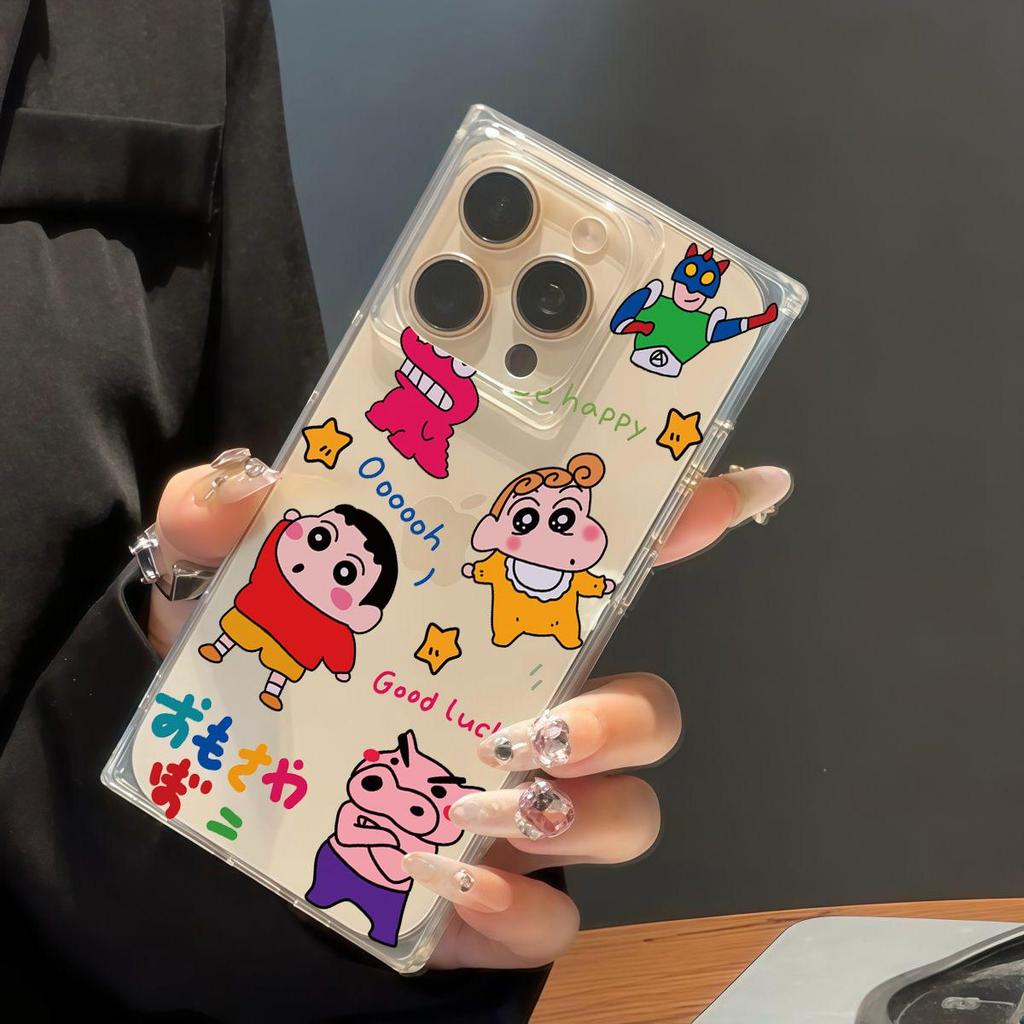 Clear Square Back Tube Case Protection For iPhone 13 12 14 Pro Max 15 Plus 16 ProMax 11 Anti-Oxygen,Star Crayon Shin Chan Pattern Casing