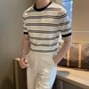 Korean Style Slim Fit Men's Striped Ice Silk T-Shirt