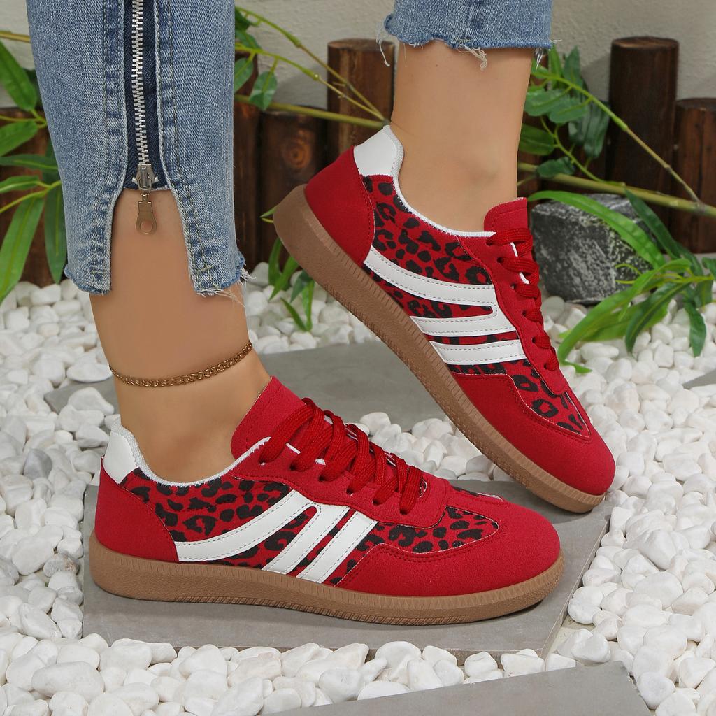 European and American style leopard print red German training shoes 2025 new popular casual Dexun shoes outdoor sports thick sole