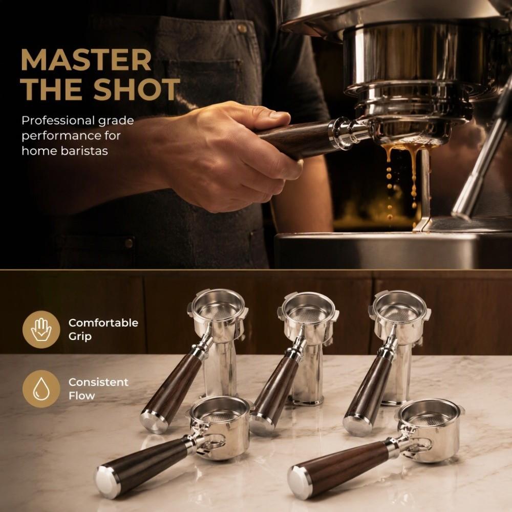Stainless Steel and Wooden Handle Bottomless Portafilter for Delonghi EC0680 Espresso Brewing