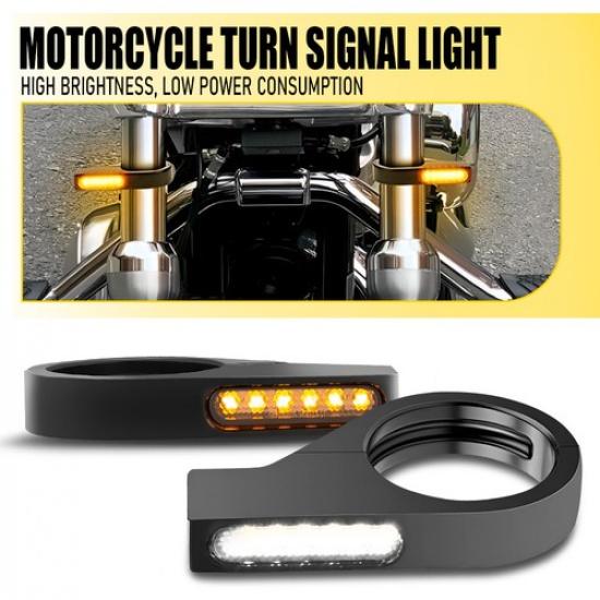 2 PCS Amber White Front Motorcycle 41mm Fork LED Turn Signal Light Indicator DRL