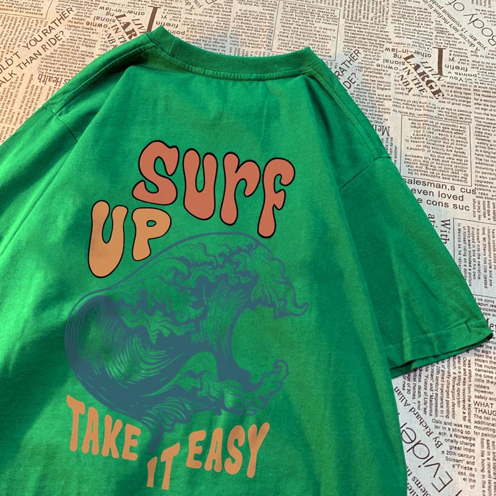 Surf Up Take It Easy Men Women Tshirts Summer Tshirt Breathable O-Neck Short Sleeve Harajuku Loose Tshirt Cotton Couple Tops