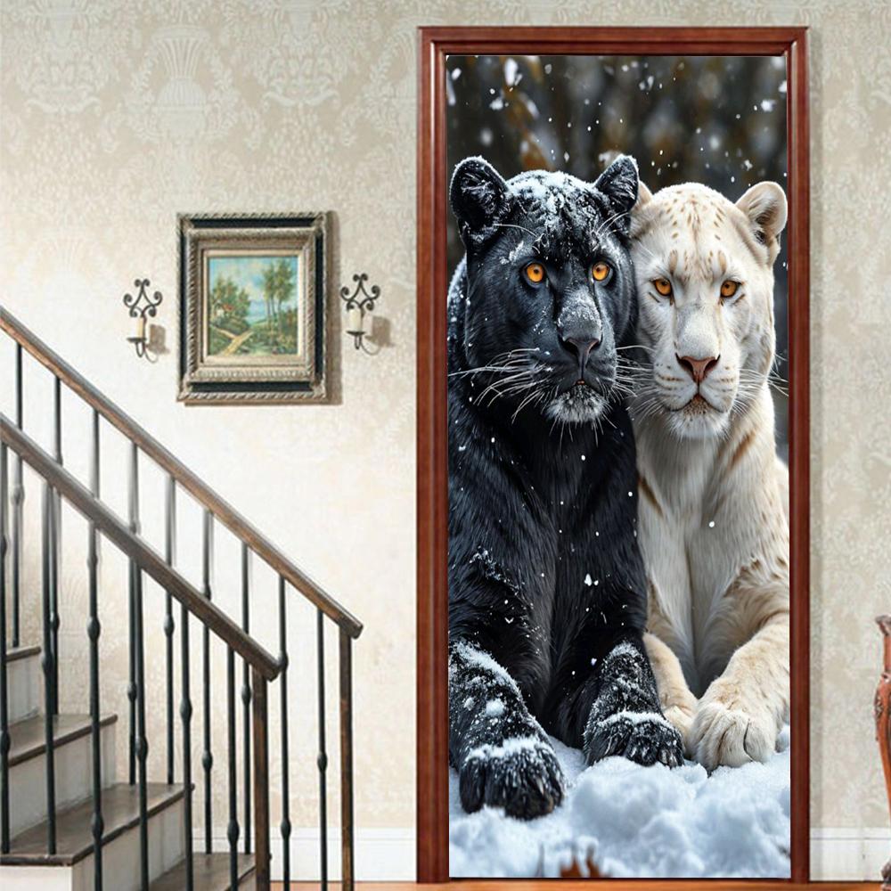 

1 шт. тигр Веранда Виниловая наклейка на дверь для спальни Домашний декор Самоклеящаяся Съемная Наклейка на стену Реновация двери Водонепроницаемый Постер 90x200cm