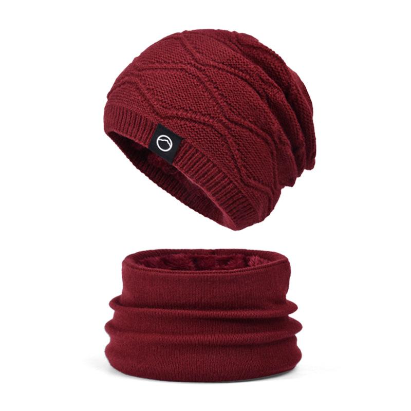 Winter hat, scarf, two-piece cover, women's outdoor velvet, thermal ear protector, muff, knitted wool hat.