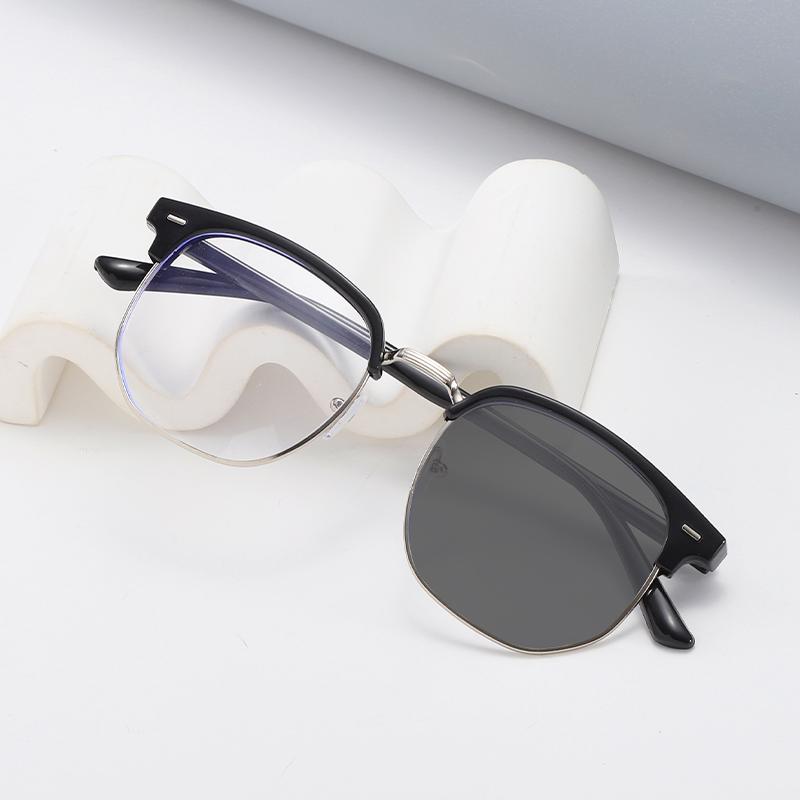 2PCS Color Changing Metal Half Frame Square Sunglasses Women Men Simple Luxury Sun Glasses Commute Driving Male Female Glasses