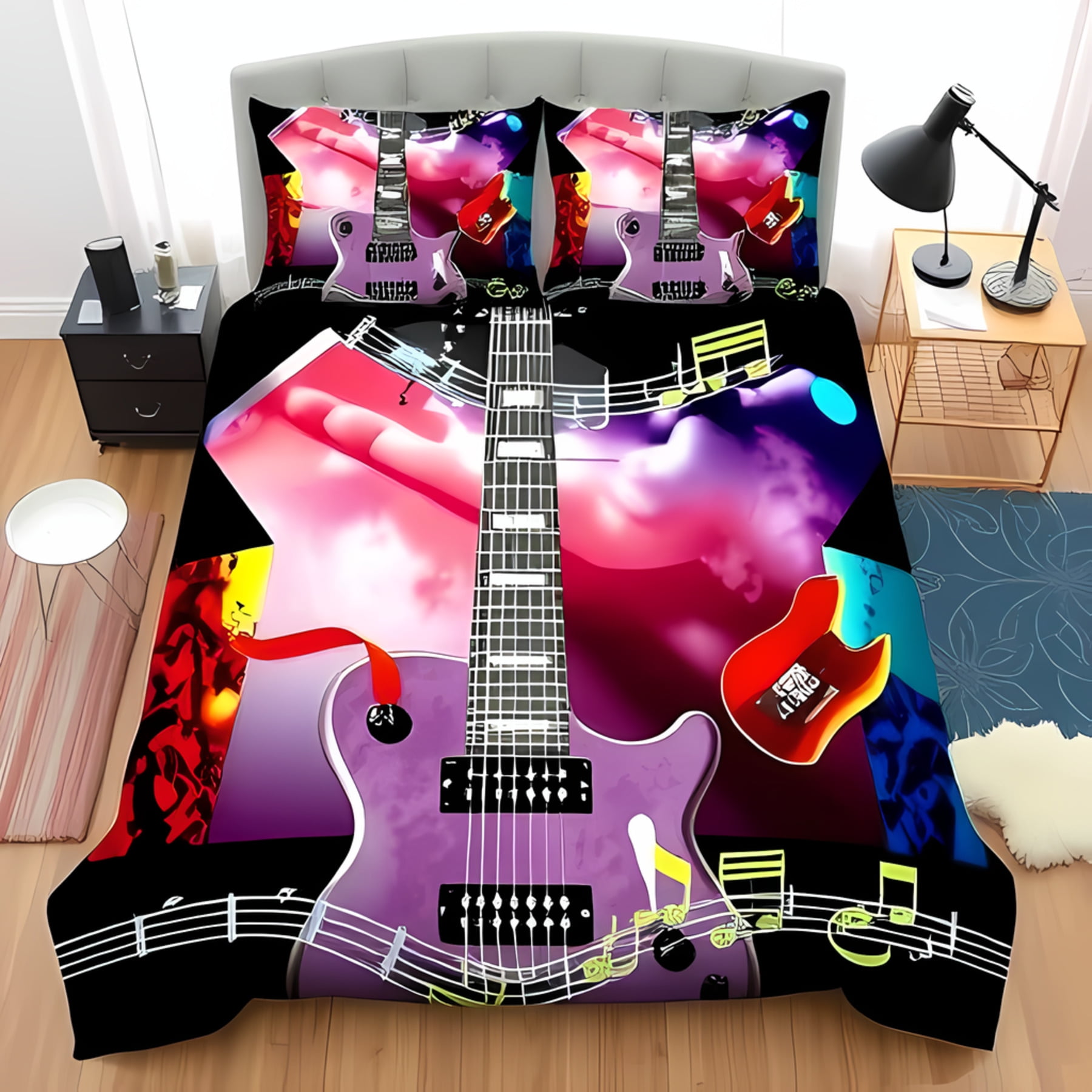 

Musical Guitar Soft Duvet Cover Set Artistic Beding for Music Lovers Suitable Children Kids plus Adult Peoples Warm Soft plus Breathable 100*200cm Single