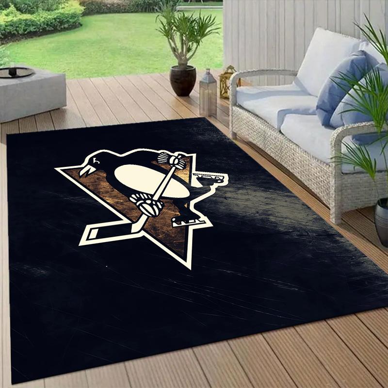 Pittsburgh Penguins Flannel Pattern Square Carpet,Area Rug,Carpet Rug for Living Room Bedroom Sofa Playroom Decor,Non-slip Floor Mat