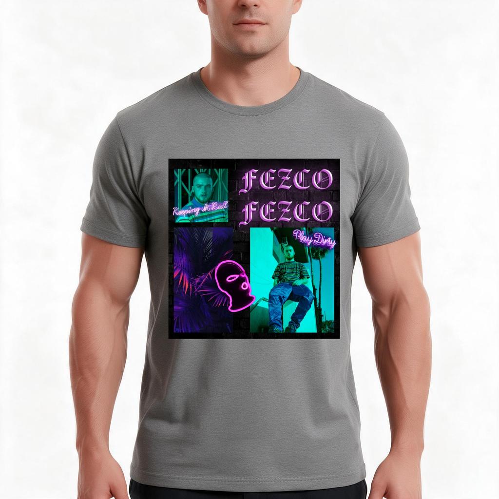 Fezco X Neon Tshirt Summer Casual Cotton Tee Oversized Streetwear Tops Vintage Graphic Print Loose Fit Short Sleeve