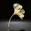 French Style Ginkgo Leaf Brooch Vintage Metal Glossy Corsage Ornament Long Leaf Pin  Banquet