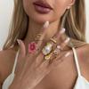 Vintage Flower Pearl Gold Plated Adjustable Ring Set for Women Open Finger Elegant Design  for Gifts and Special Occasions