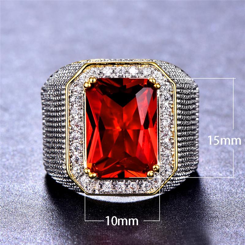 Gorgeous Big Male Female Red Zircon Stone Ring Large Yellow Gold Color Engagement Wedding Jewelry For Women