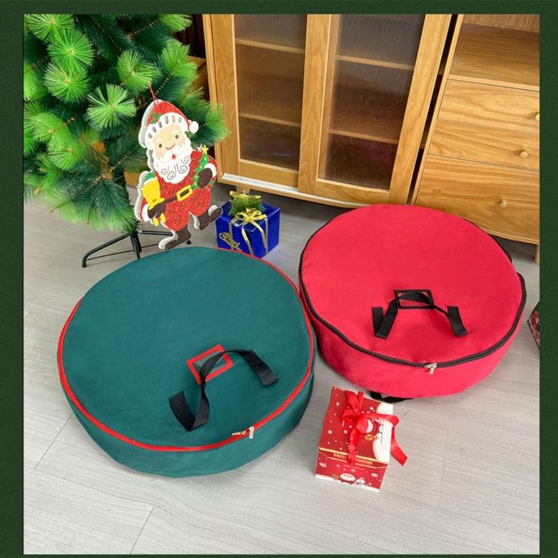 Holiday Wreath Storage Bag with Carry Handles, Label Window, Full Closure, and Fabric Storage for Seasonal Items