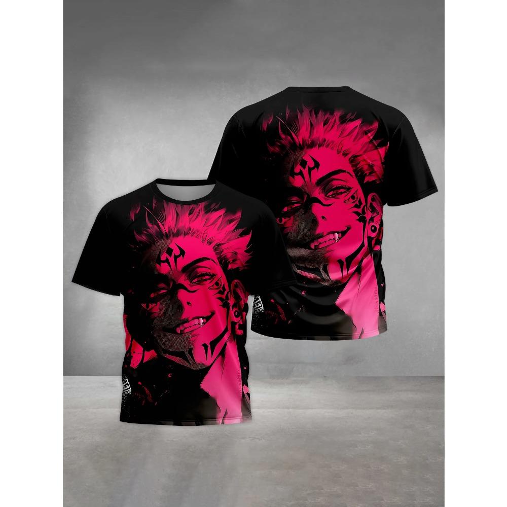 Men's 3D Printed T-Shirt Anime Character Print Short Sleeve O-Neck Pullover Casual Top