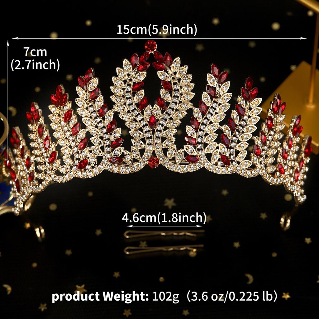 Baroque Green Red Crystal Leaf Wedding Tiaras Rhinestone Prom Bridal Diadem Crowns Christmas Party Hair Dress Accessories