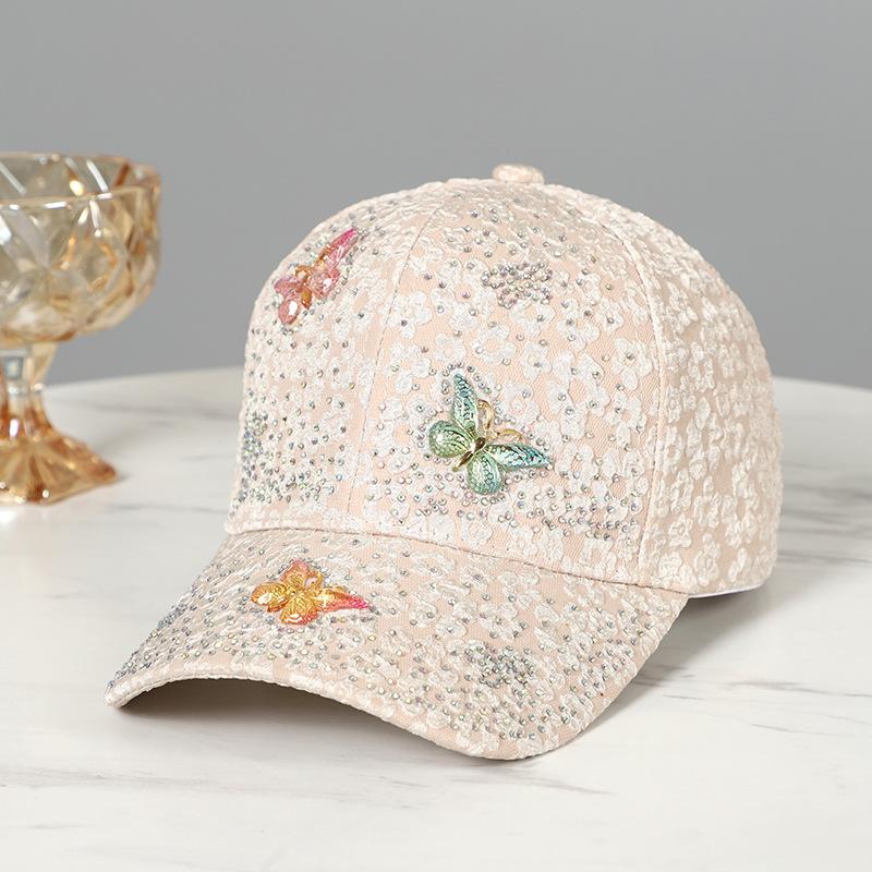 New hat comfortable breathable linen baseball cap butterfly diamond outdoor sunshade sun hat cap women